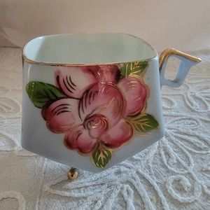 Sugar Bowl Pink And Blue Floral roses Vintage trinkets jewelry holder